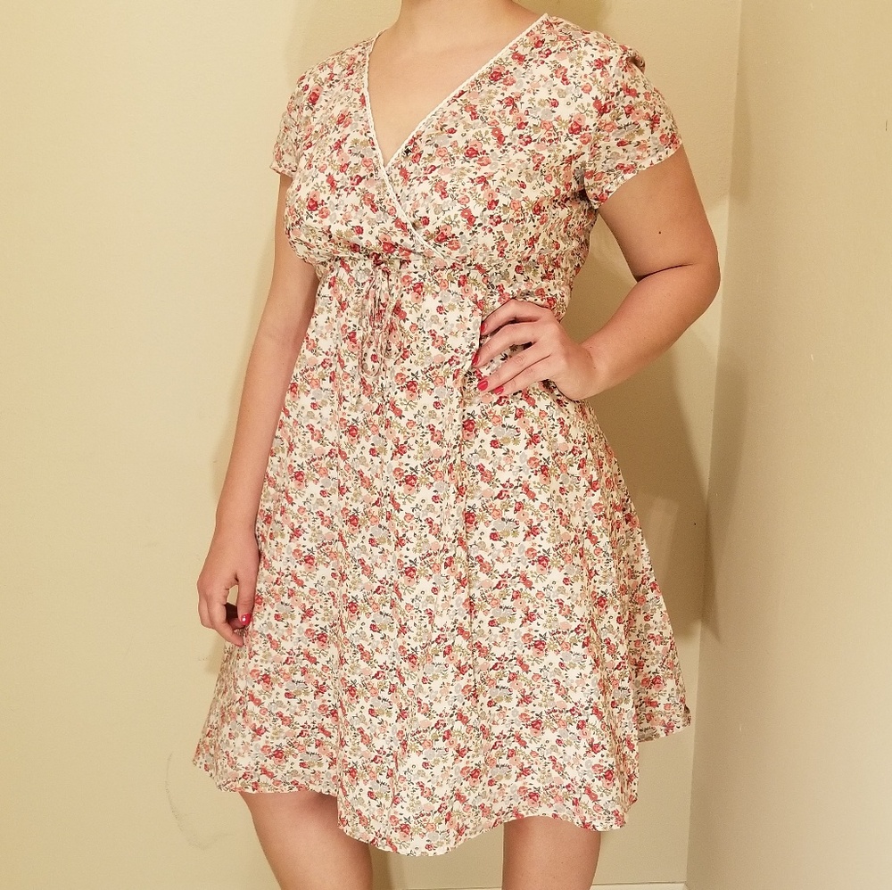 Pink Floral 100% Cotton Spring/Summer Dress Size L